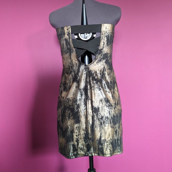 Ripe - Criss-Cross metallic splash Strapless Dress in Bronze & Black bnwot - Picture 3 of 8